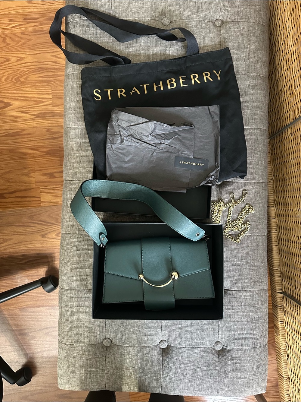 Strathberry Green Leather Shoulder/Crossbody Bag with Gold Hardware - Picture 3 of 10